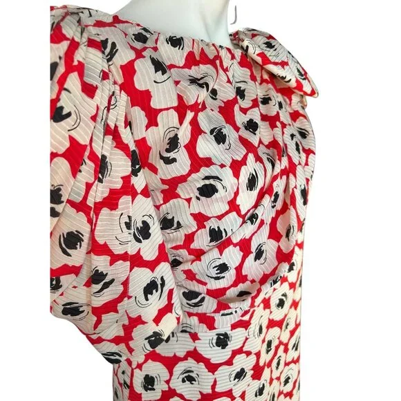 Digna Yero Sakowitz Womens Dress Size 10 Red Blk Wht Puff Sleeves & Draped Yoke - Picture 14 of 16